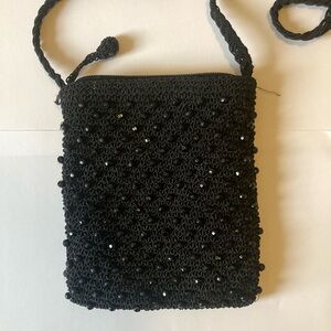 Vintage Black Beaded Women's Bag - with one pocket inside
